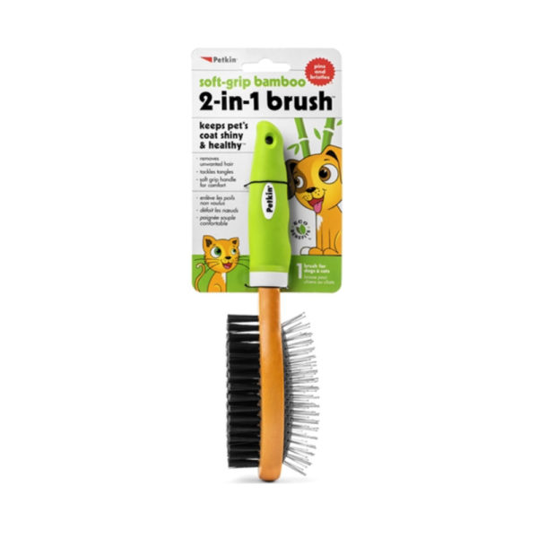 Petkin Soft Grip Dog Brush Bamboo Dog Brush 2 Sided Dog Brush